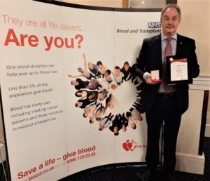 Simon Roberts 100th pint EAT REAL sales manager reaches blood donor milestone